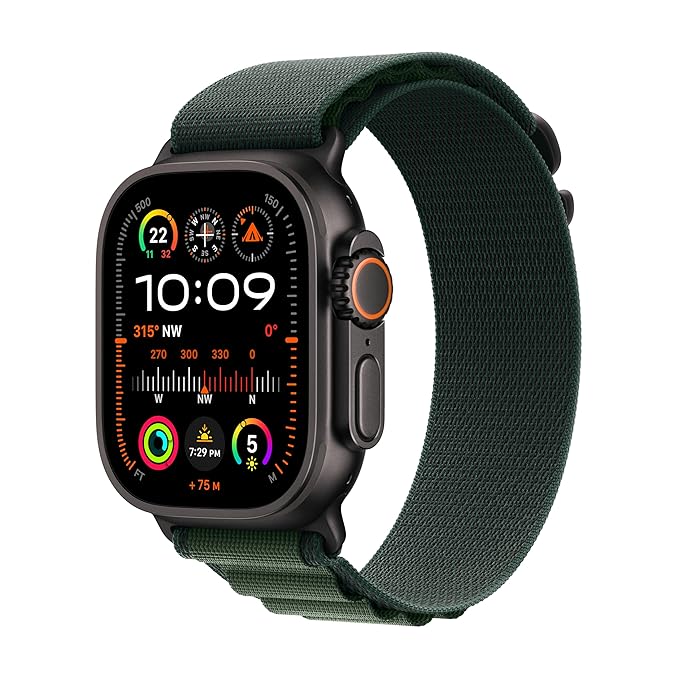 Watch Ultra 2 with Black Titanium Case with Dark Green Alpine Loop
